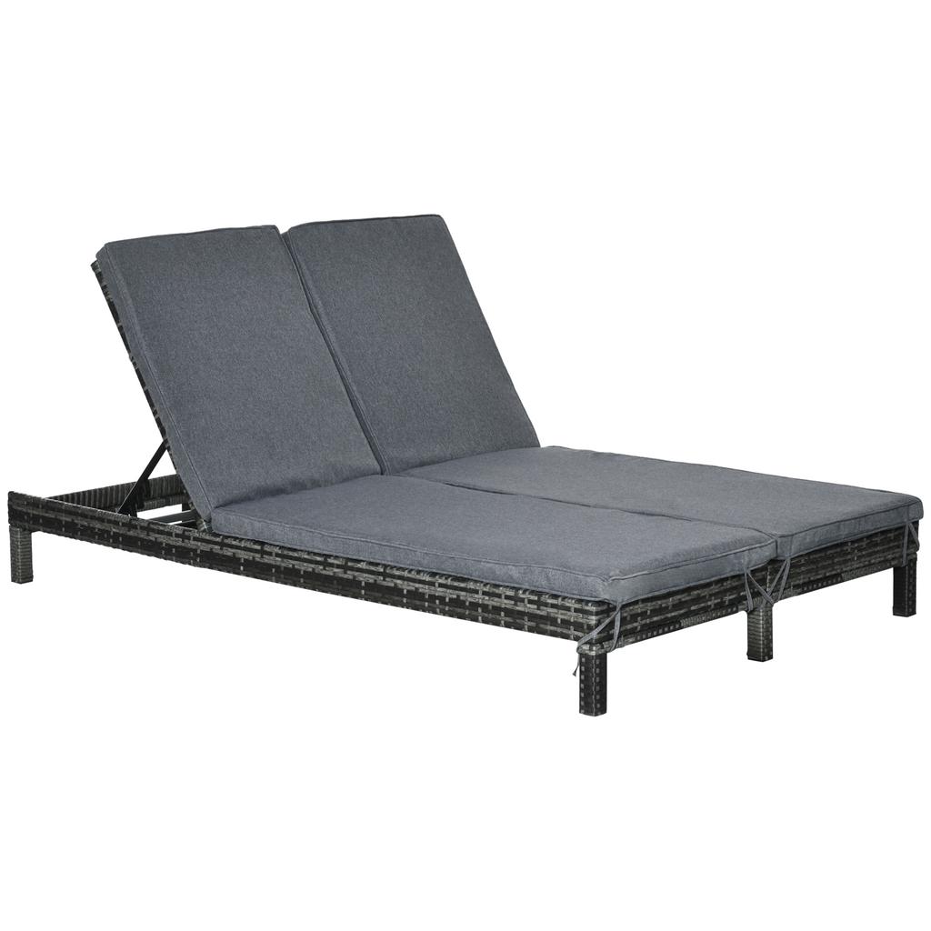 Poly Rattan Double Lounger Sun Lounger Garden Lounger for 2 People Relax Lounger Luxury Lounge 5-Level Backrest Metal PE Rattan Grey 196 X 120 X 28 Cm