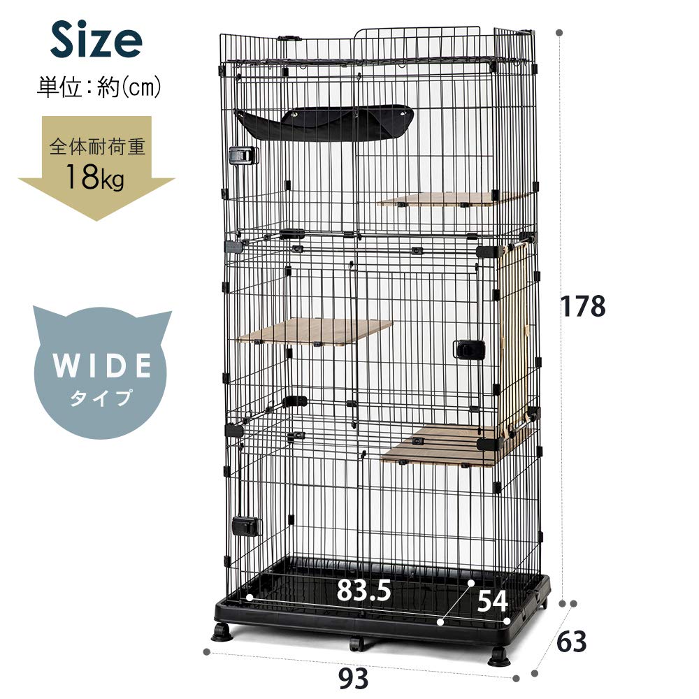 IRIS OHYAMA Střešní kočičí klec s kolečky a škrabadlem Snadná Černá pro více výšek 178 x Šířka 93 x Hloubka 63 cm Plech, Montáž, Kočky, Domácí zvířata,