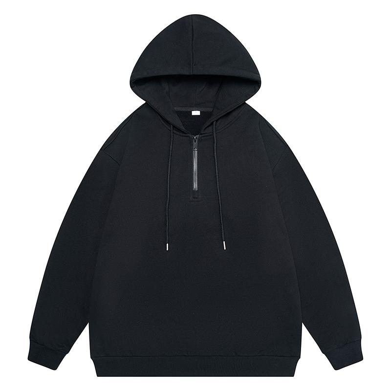 Solid Color Loose Half Zipper Hooded Sweatshirt Casual Long Sleeve Unisex Pullover Hoodie