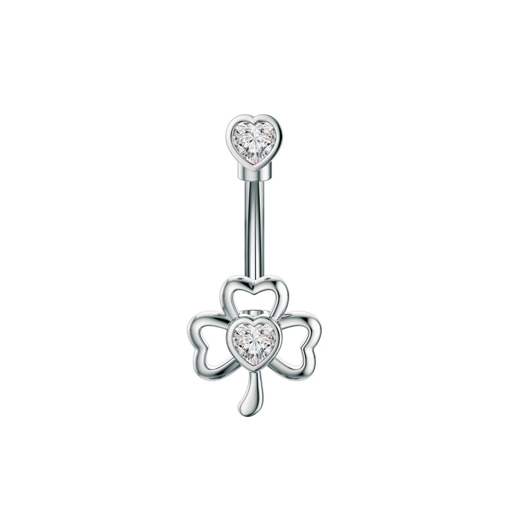 14G Curved Belly Clicker Stainless Steel Butterfly Heart Dangled Crystal CZs Belly Button Rings for Women Navel Clicker Ring