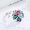 Adjustable Colorfast Zircon Clover Open Ring for Women