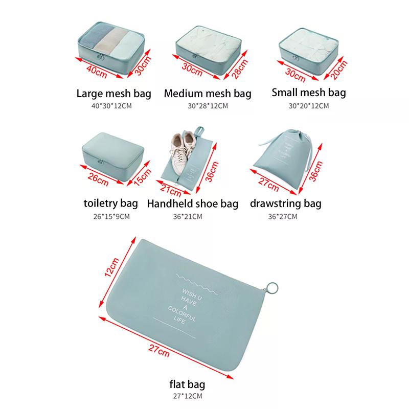 7Pcs/Set Folding Travel Storage Bags Digital Toiletries Shoes Clothes Organizer Suitcase Clothes Tidy Pouch Packing Cubes Set