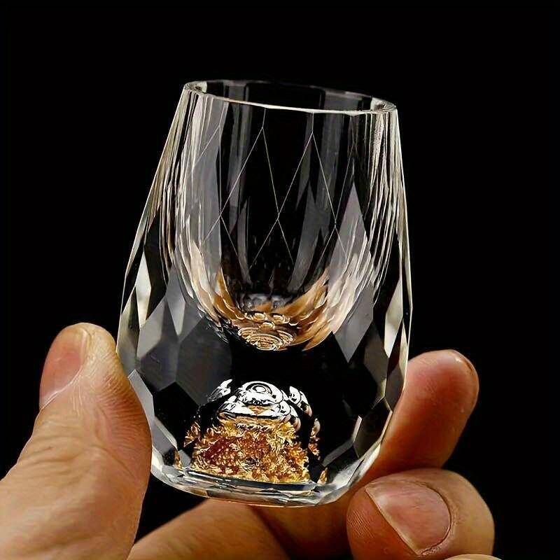 2Pcs/6Pcs Luxurious Crystal Golden Foil S Glass, 0.5Oz/15Ml, Exquisite Handcrafted Spirits Glasses For Whiskey, Vodka Cup