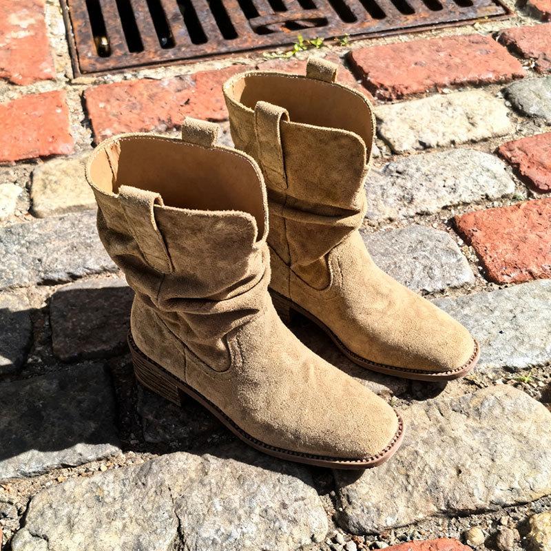 Short Boots Children's Coarse Heel Medium Tube Pile Boots Women's New Autumn Merad Western Cowboy Martin Boots