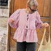 Spring and Summer Sweet and Casual Lace-up Striped Women's Blouses & Shirts