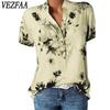 Camicette e camicie con scollo a V a maniche corte con stampa di motivi floreali primaverili estivi alla moda da donna