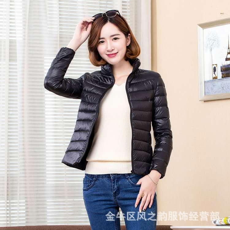 Autumn and winter new slim-fit short stand-up collar light down jacket women's jacket large size white duck down jacket women's