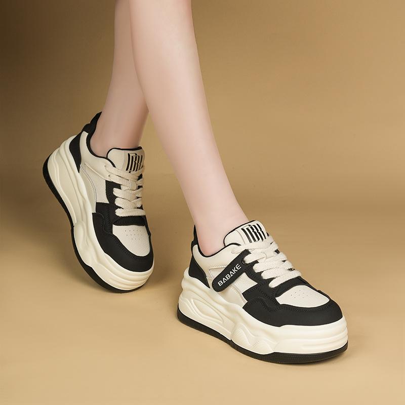 

Leather little white shoes women s 2025 spring new platform shoes children s height increase board shoes versatile light casual muffin shoes 34 чёрный