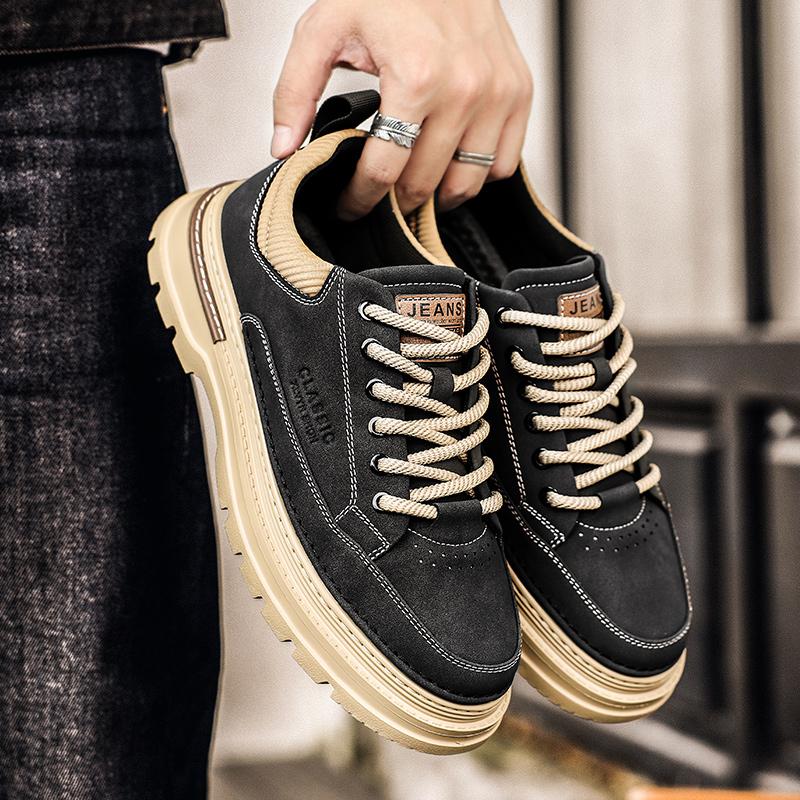 

Men s Shoes New Cargo Shoes Lace Up Retro British Fashion Shoes Men s Casual Leather Shoes Outdoor Temperament Sneakers 44