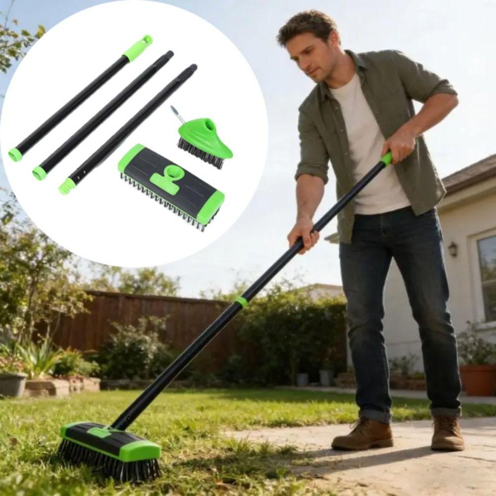 3 In 1 Weed Brush Extendable Handle Replaceable Brush Heads Multi Head Brush Multi-Functional Manual Weeding Brush