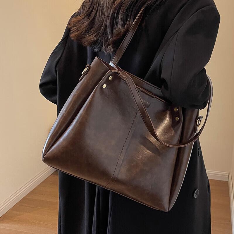 Viney Leather Handbag, Women's Large Capacity Tote Bag, Crossbody Bag, Shoulder Bag, Brown