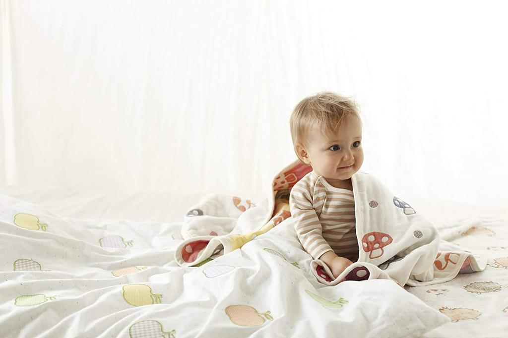 10mois Hoppetta Fluffy Gauze SS 54 X 66 5242 - (6-Layer Gauze) Blanket, 100% Cotton, Champignon, Size, Cm,