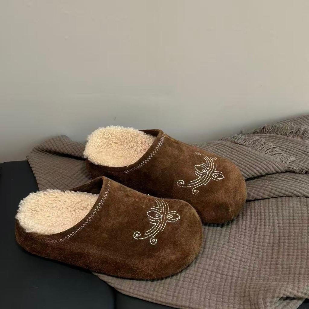 Sycamore Shadow Wood 2025 Autumn and Winter New Fluffy Velvet Fashion Versatile Platform Casual Half Drag Boken Shoes Women