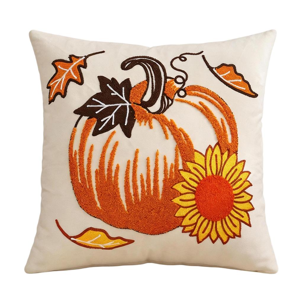 Halloween Cover 4545 Cm, Embroidered Pumpkin Decorative Cushion Cover, Single-Sided Throw Case for Couch Bedroom