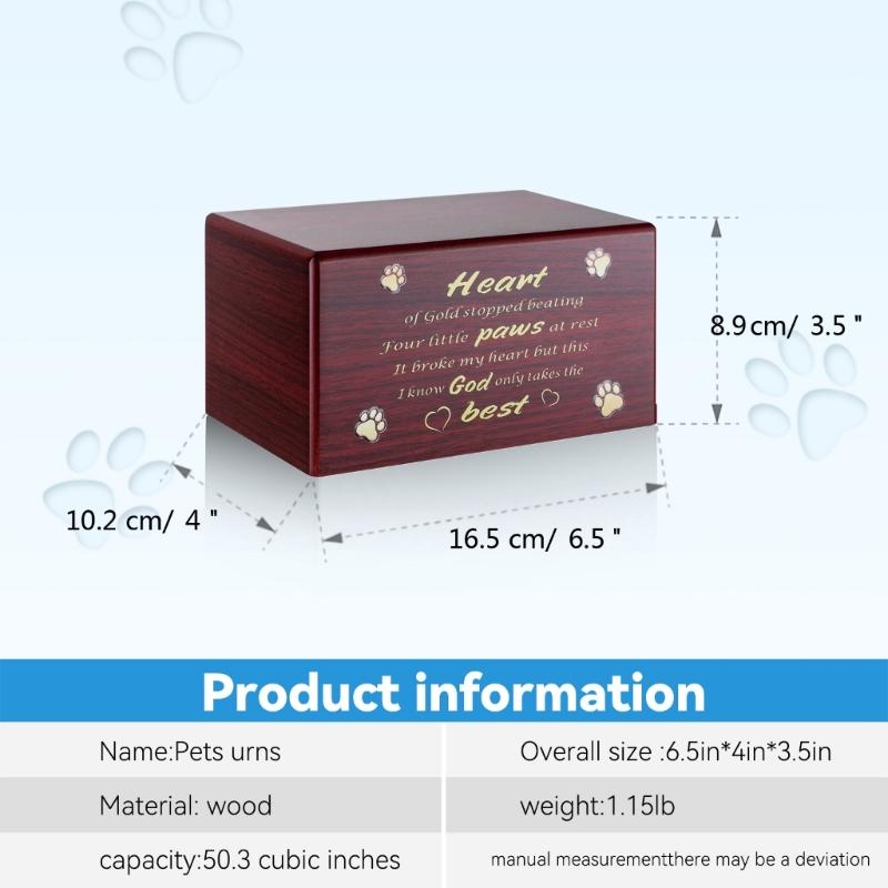 Cat Ashes Box Pet Funeral Cremation Box with Carved Word Wooden Urns Box Keepsakes Funeral Casket Pet Dog Memorial Gift