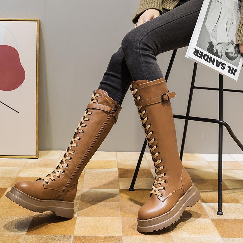 Women's Platform Boots Fashion Velvet Women's Knee-high Knight Boots Thick-soled Heightening Plush Women Ankle Boots Botas Mujer