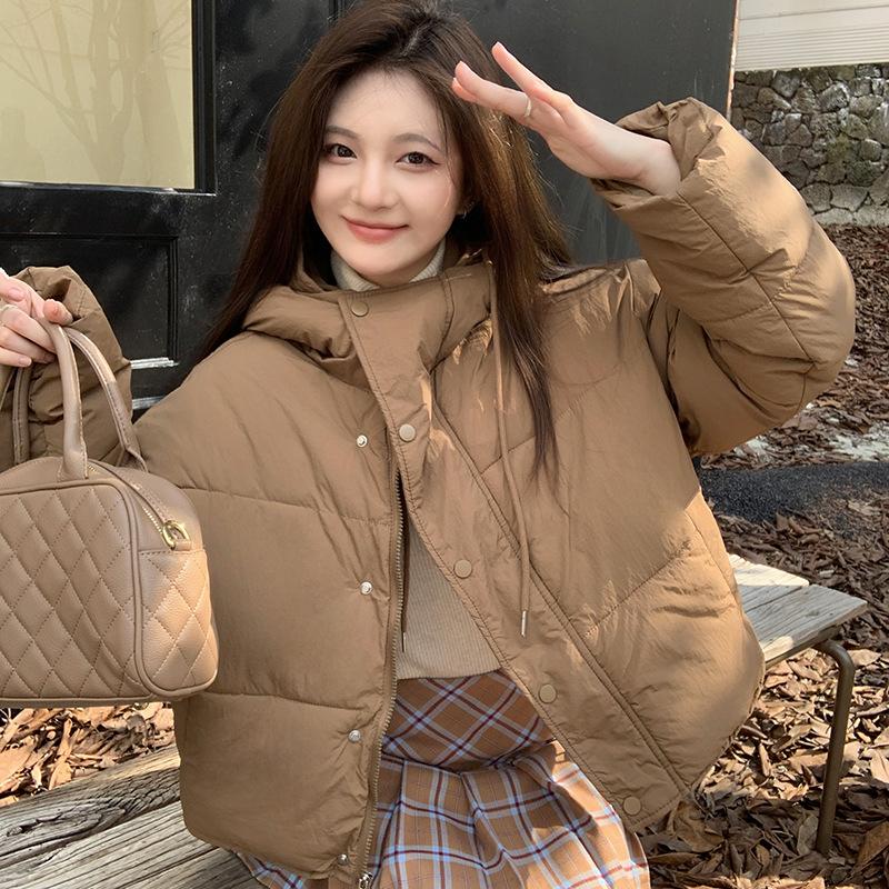 

Зимняя новая простая теплая пуховая хлопковая одежда на молнии с капюшоном, свободная одежда-хлеб, универсальная куртка женская XL хаки