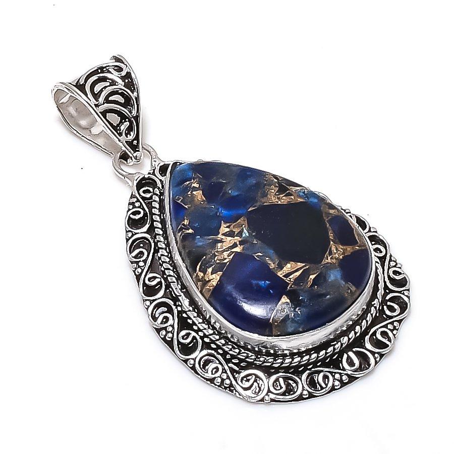 Natural Copper Blue Kyanite Gemstone 925 Sterling Silver Pendant 2.25  ETC-14015