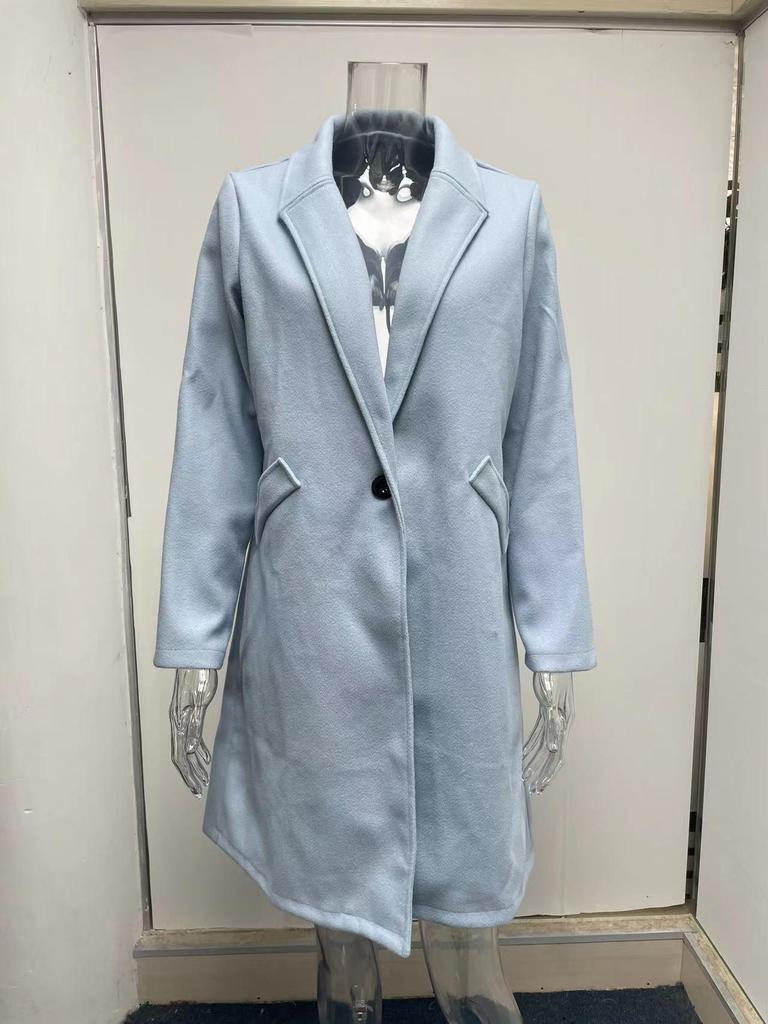 2024 Women's Autumn/Winter Solid Color Wool Lapel Mid-Length Button Coat