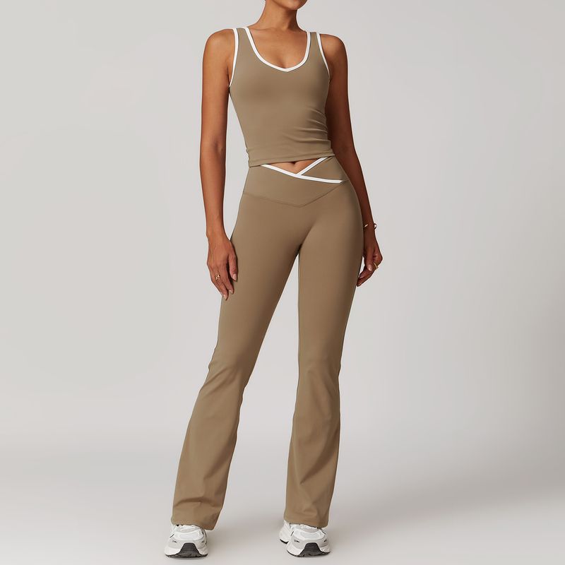 Guangzhou Zechuang Clothing Co., Ltd. Cross High Top Sports Suit Women's Contrast Color Open Back Tight Nude Feel Yoga
