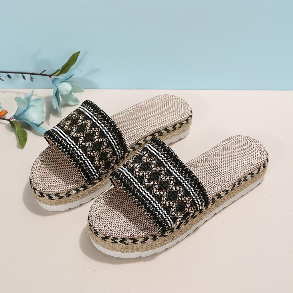Ladies' Wedge Heel Sandals, Thick-soled Shoes Made of Woven Hemp Rope, and Comfortable Sponge Slippers
