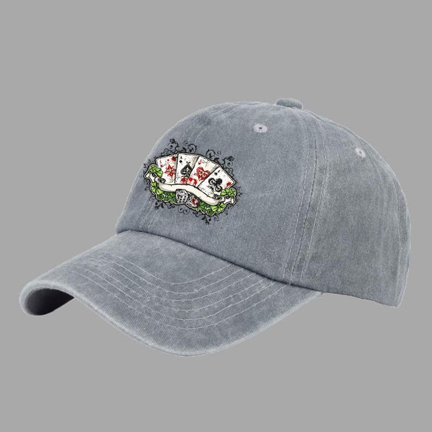 Baseball Caps Men Women Vintage Washed 100% Cotton Dad Hat Funny Poker Pattern Print DIY Team Logo Snapback Cap Hip Hop Hat