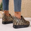 Fashion Women's Leopard Print Platform Sneakers Plus Size Comfort Slip On Casual Shoes Woman Fashion Thick Sole Non Slip Walking Shoes