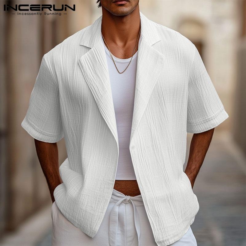 

INCERUN Mens Oversized Short Sleeve One Button Casual Loose Texture Shirts 4XL