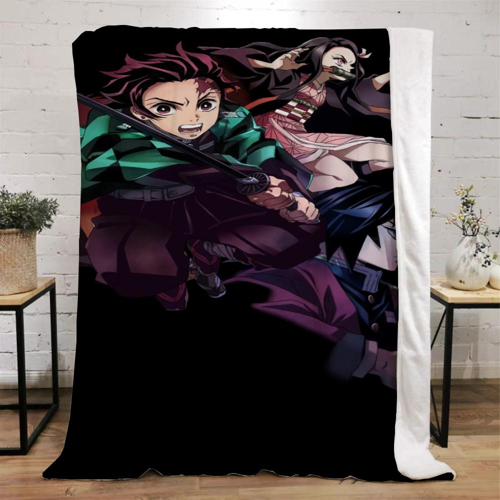 Demon Slayer Funny Blanket Bed Custom Blankets & Throw Microfiber Bedding Home and Decoration Beach Towel Knitted Plaid Knee Nap