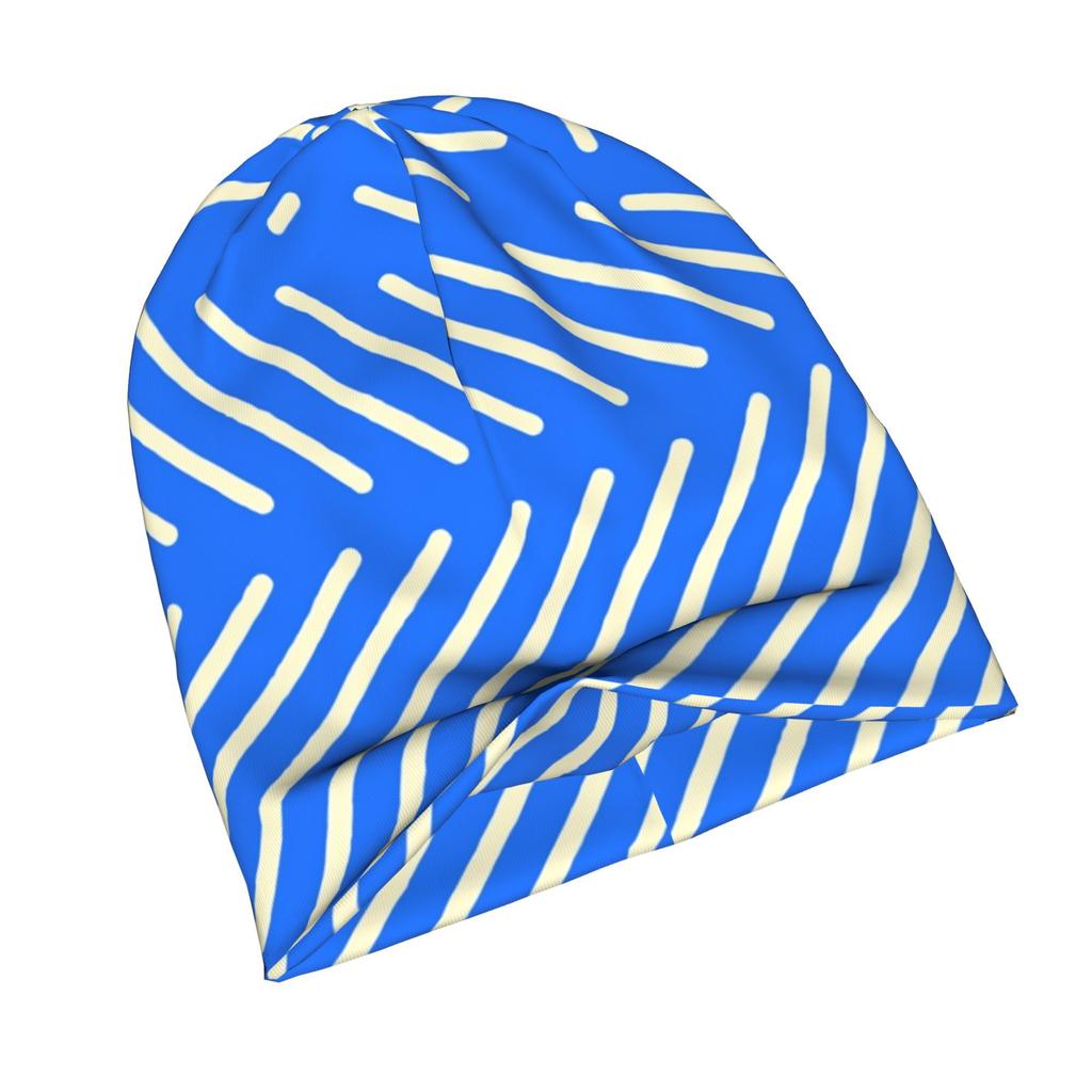 2D Flat Printing Blue Minimal Diagonal Line Patch Pattern Adult Fashion Beanie That Transitions Effortlessly from Morning Commutes To Evening Walks Wh