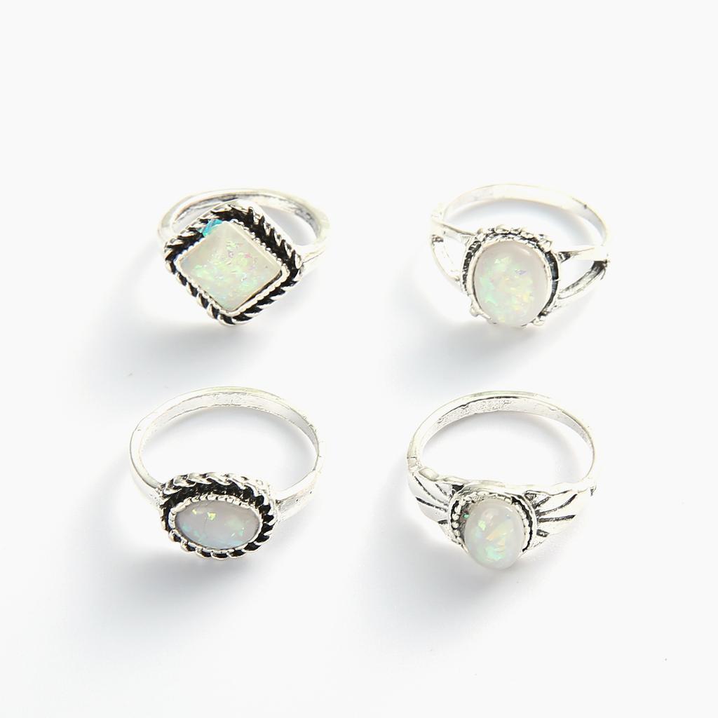 Vintage Antik Silber Farbe Ringe Sets Bunte Opal Kristall Stein Schnitzen für Frauen Männer Böhmischen Schmuck Anillos