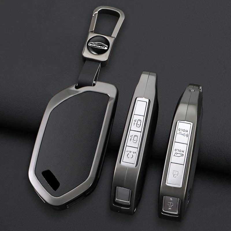 Alloy+Leather Car Key Case Cover for Kia EV9 Picanto Sorento MQ4 Carnival KA4 Morning K5 Carens 2024 Shell Fob Accessories