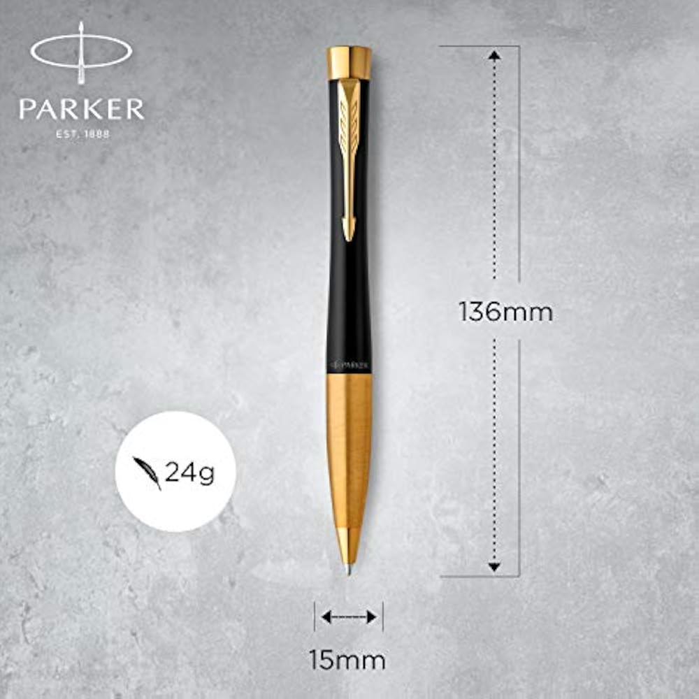 PARKER S0735820 Parker Ballpoint Pen, Urban Matte Black, GT, Medium, Permanent Imported, In a Gif...