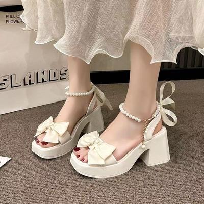 Popular Foreign Style Pearls with Sandals, Female Outer Wear, Fairy Style with Skirt, High Heels, New In Summer 2025