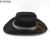 New Men Women Artificial Woolen Western Cowboy Hats 9.5CM Wide Brim Party Dress Hats Gentleman Lady Jazz Cowgirl Cap