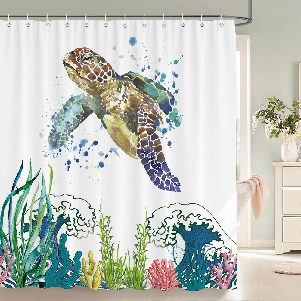 Lovely Dolphin Cartoons Shower Curtains Waterproof Bathroom Curtain 3D Marine Life With Hooks Large Size 240*180Cm Bath Screen