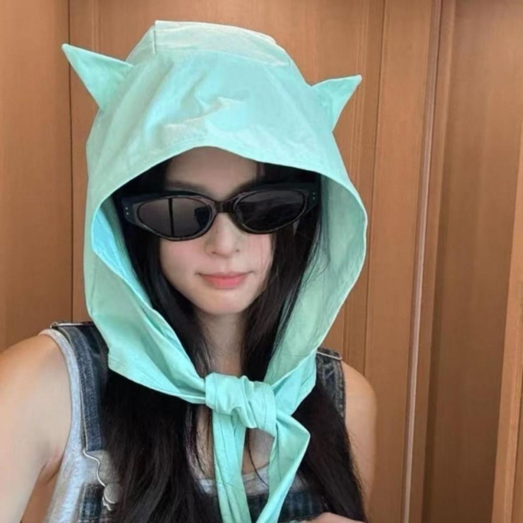 Little Devil Horn Headscarf Quick-drying Solid Color Strap Hat Sun Cap Sunscreen Hat Beanie Cap Sports Hat