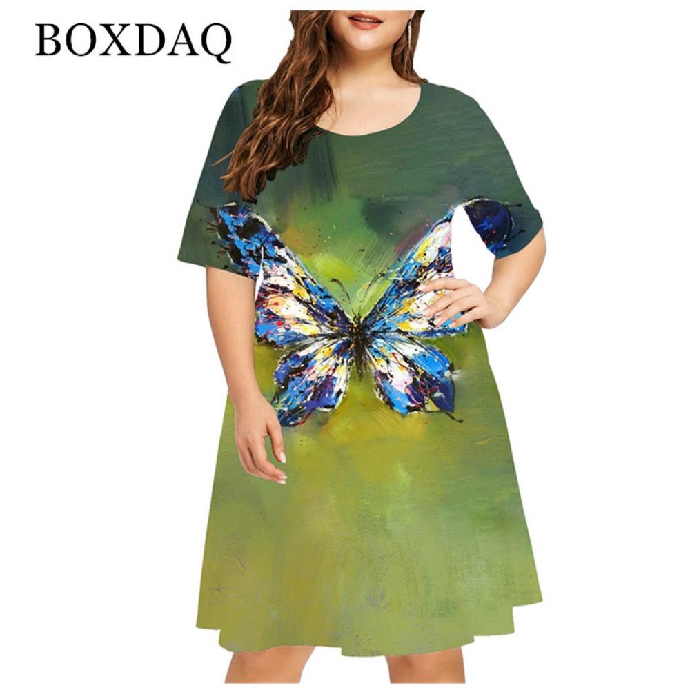New  Summer Women Cute Cat Print Dress Casual Short Sleeve Ladies Mini Dress Street Fashion Plus Size Women Clothing