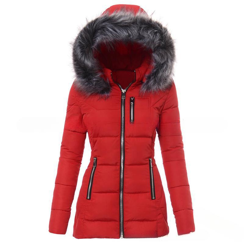 Women Parkas Jacket Cotton Coat Winter Thick Fur Collar Hooded Windproof Padded Jackets Outerwear Zipper Overcoat