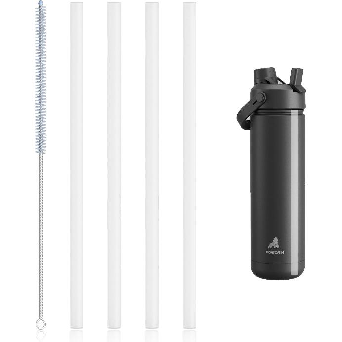 POWCAN Replacement Straw Set, 4 Reble Straws & 1 Cleaning Brush, Fits 12–64oz ulated Water Bottles, Food-Grade, Safe and Odor-Free Water Bottle