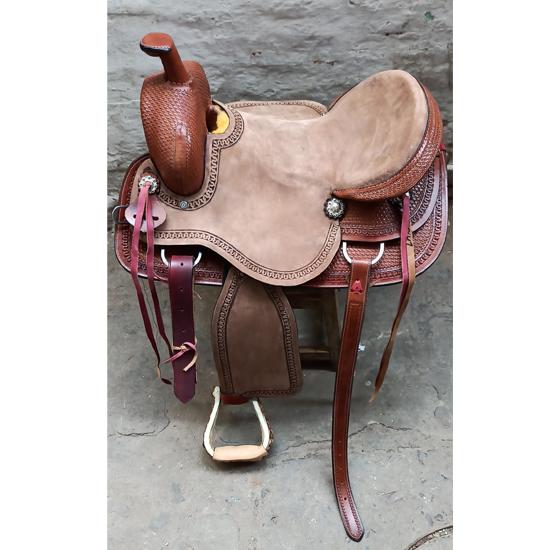 Västbrun Strip Down Läder Handkarvad Roper Ranch Sadel