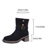 Vintage Square Toe Black Suede Ankle Boots Women  Winter Metal Buckle Thick Heel Western Cowboy Boots Woman's Short Booties