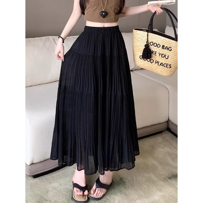 [Chiffon Fabric + Lined] Pink Skirt Women's New Summer Thin Gentle Long Dress Showing Thin Cake