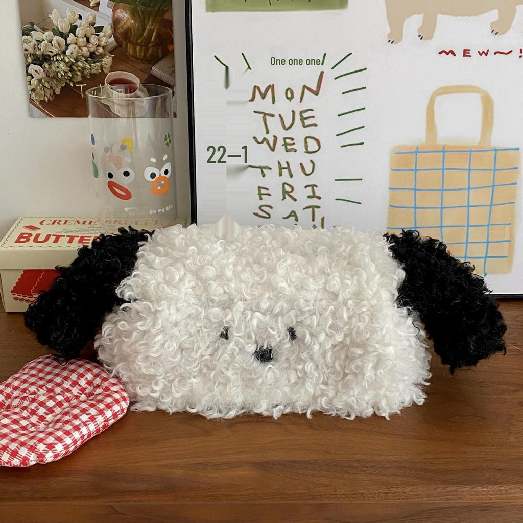 INS Creative Plush Puppy Tissue Box Cover for Home, Car & Desktop Storage