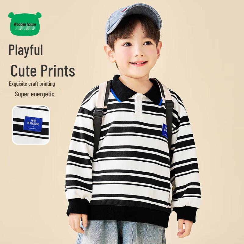 Unisex Kids  Striped Collar Long Sleeve Sweatshirt 120