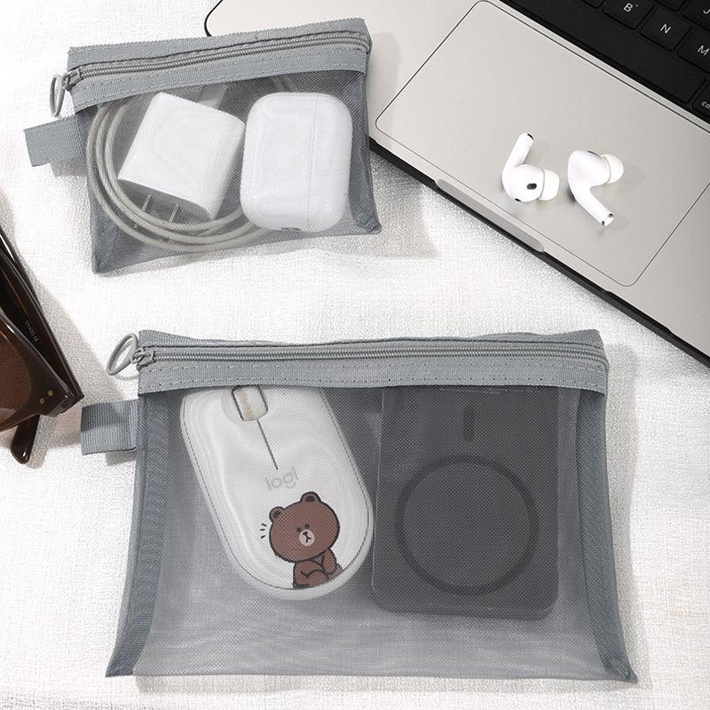 1/3PCS Mesh Hard Disk Card Reader Bags Portable Earphone Data Cable Chargers Storage Bag U Disk Zipper Pouch Travel Organizer