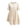 Robe Blanche Brodée Dentelle Creuse Unie Mode Femme Été Manches Courtes Élégante Robes Décontractées Femme Vintage Col Rond Robe Lâche Coupe A