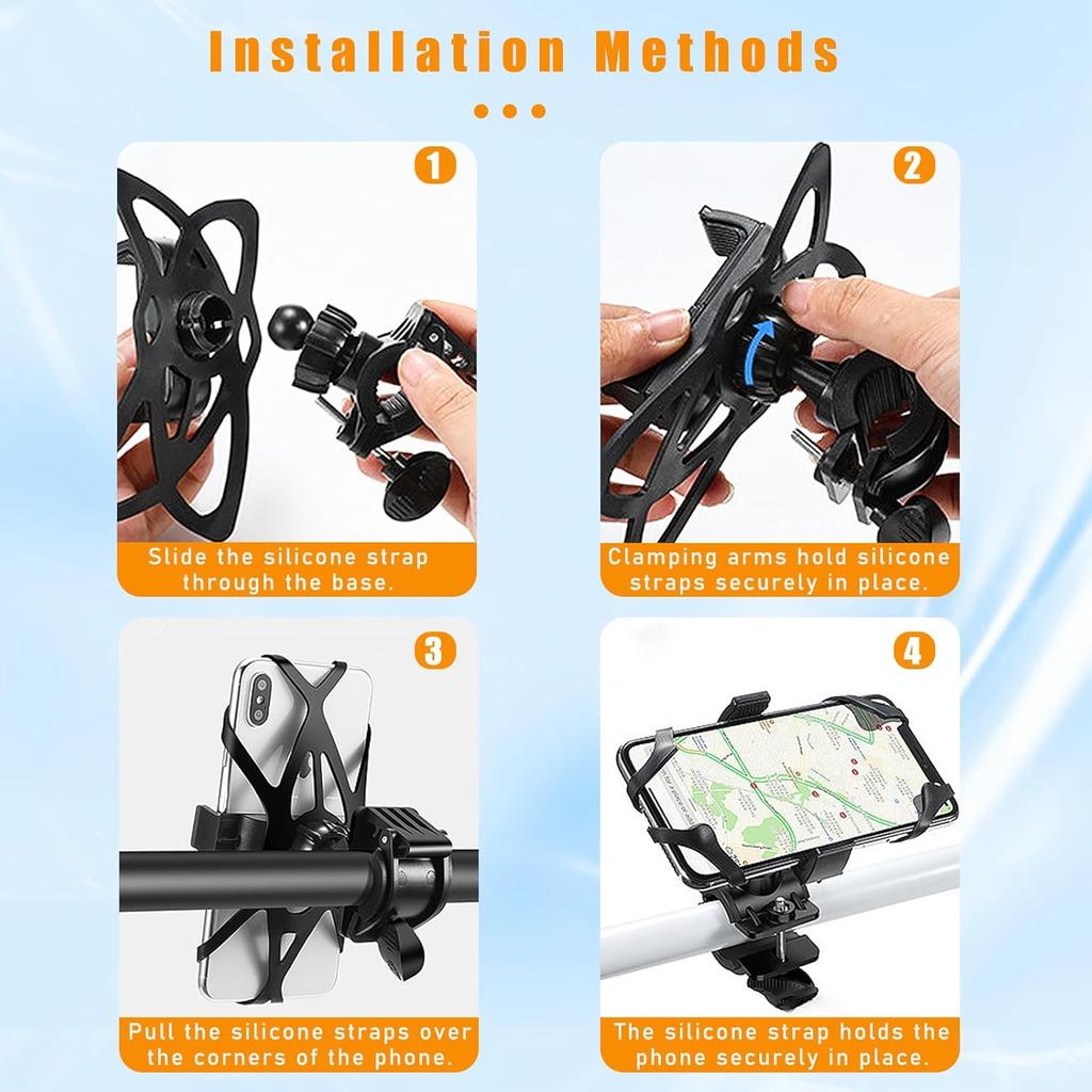 Ziciner 3 PCS Bike Phone Mount Holder Band, Elastic Smart Phone Security Silicone Strap for Motorcycle Bike Phone Mount, Universal Bike Accessories
