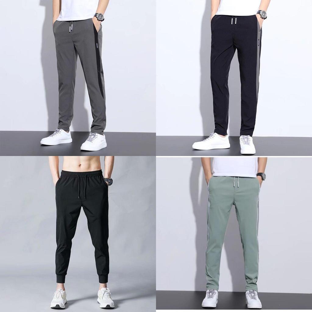 Summer Ice Silk Mens Casual Pants With Spliced Design For Youth And Teenagers