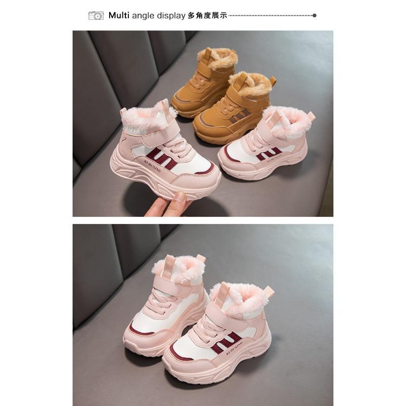 Kids Girls Winter Thickened Fleece Warm Velcro Sports Sneakers